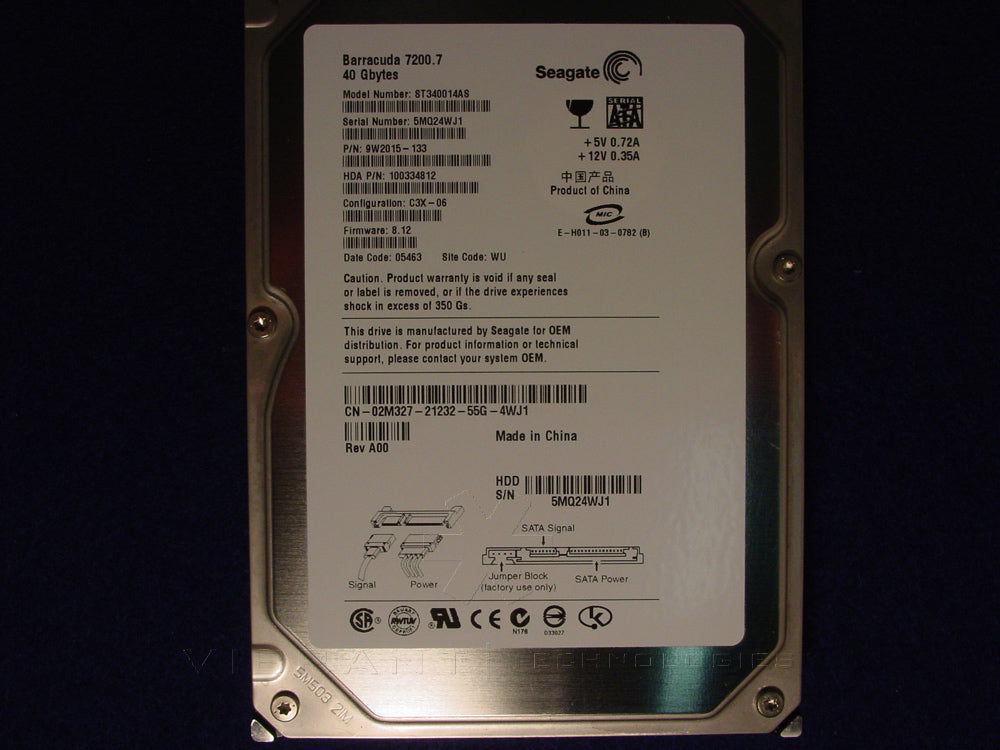 Dell 02M327 Dell Seagate ST340014AS SATA 40GB HDD 7200 RPM