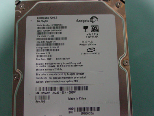 Dell 0KC297 Seagate 80GB 3.5" 7200RPM Sata Server Hard Disk Drive