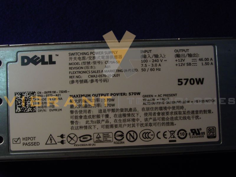 Dell VPR1M Poweredge R710 T610 570W Power Supply