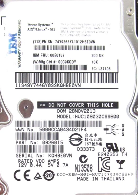 IBM 1885 300GB 10K RPM SAS Disk Drive SFF-1 HDD 2.5" AIX Hard Drive