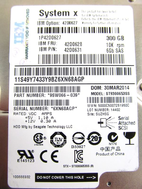 IBM 42D0628 300GB 10K NHS 6Gbps SAS HDD Hard Disk Drive