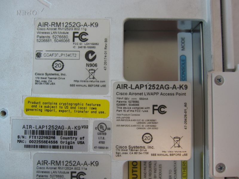 CISCO AIR-LAP1252AG-A-K9 802.11a/g/n 2.4/5-GHz AP 6 RP-TNC
