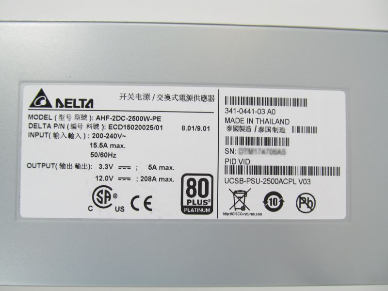 CISCO UCSB-PSU-2500ACPL UCS 5108 2500W Platinum Hot Swap PSU