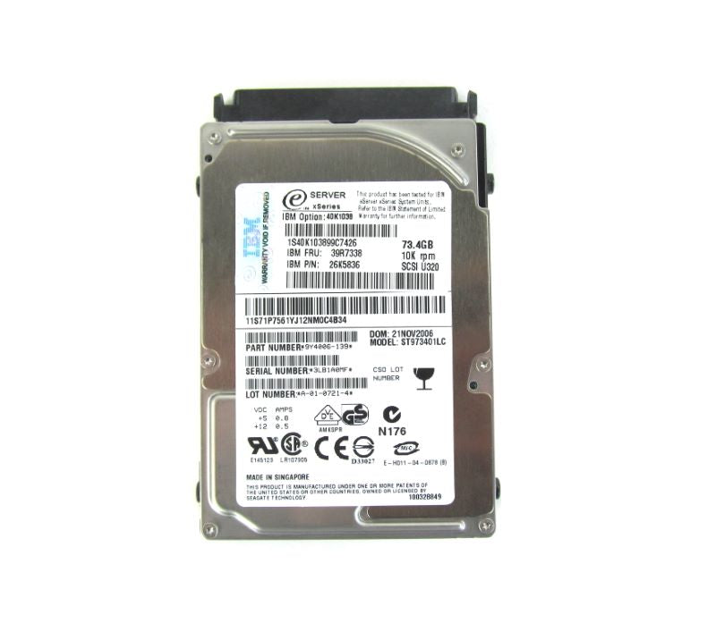 IBM 39R7338 73.4GB 10K U320 SCSI SFF H/S HDD (ROHS) xSeries Hard Drive Disk