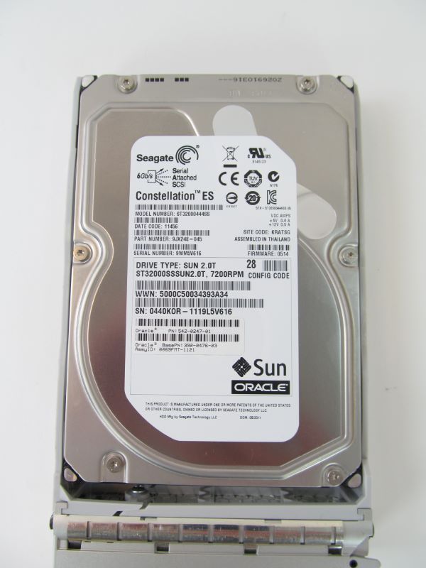 SUN 542-0247 2TB SAS2 7.2K RPM 6Gbps Hard Drive w/Coral Tray