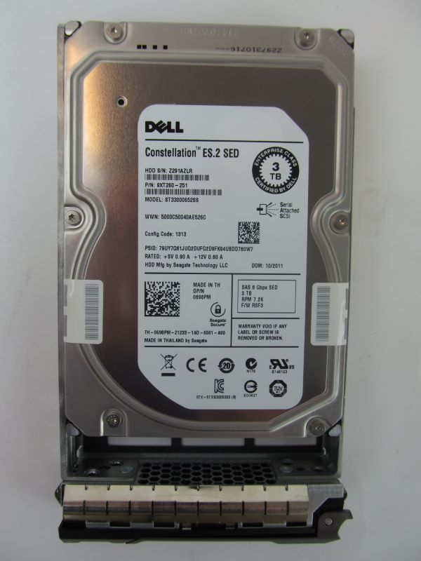 Dell ST33000652SS Constellation ES.2 SED SAS 3TB 6Gbps 7.2k LFF HDD Drive wit