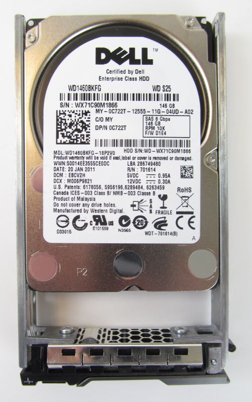 Dell 0C722T Enterprise WD 146GB SAS 6Gbps 10K RPM 2.5" Hard Disk Drive HDD