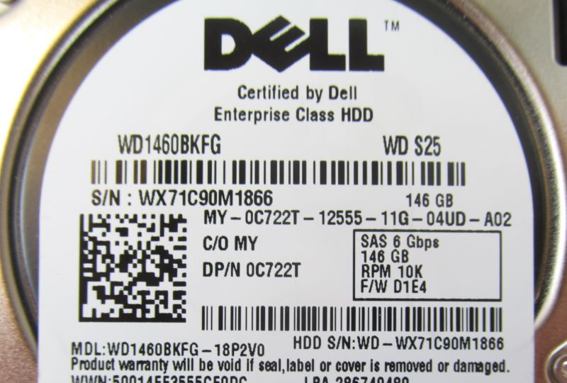 Dell 0C722T Enterprise WD 146GB SAS 6Gbps 10K RPM 2.5" Hard Disk Drive HDD