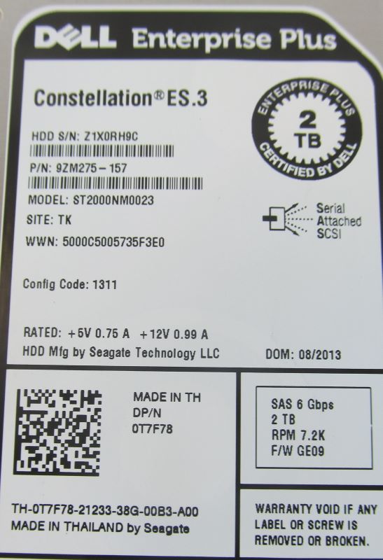 Compellent T7F78-CML 2TB  SAS 6GBPS  DRIVE SC200