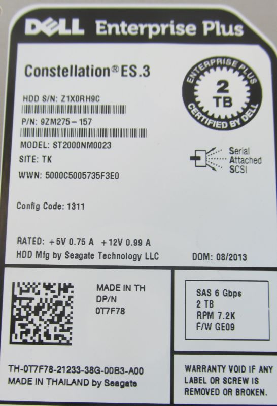 Dell 9275-175 2TB 7.2K SAS 6GBPS CML Drive SC200