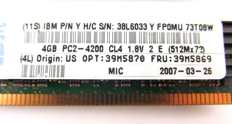 IBM 39M5869 4Gb PC2-4200 VLP DDR2 Memory DIM