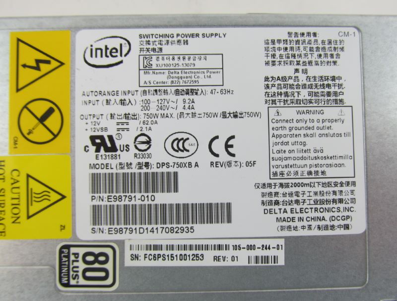 EMC 105-000-244 750W Switching Power Supply for Recoverpoint Gen5