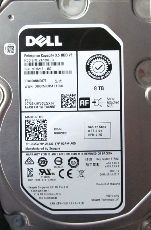 Dell GKWHP 8TB 7.2K SAS 3.5 12G ST8000NM0075 / 1RM212-150 HDD