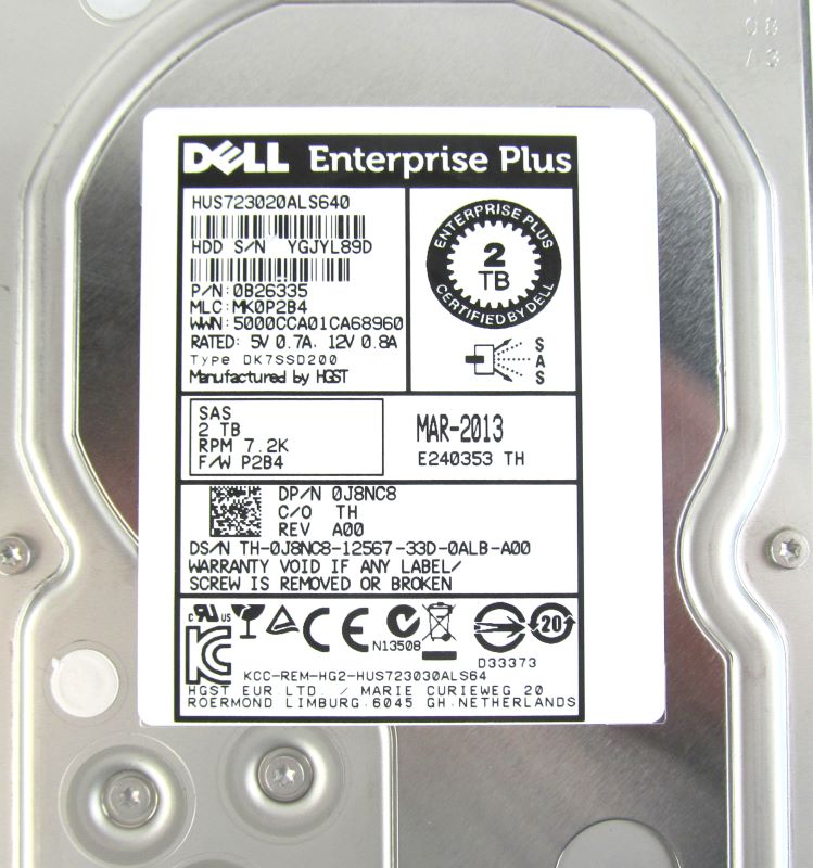 Dell J8NC8-EQL 2TB SAS 7200RPM (PS6100)
