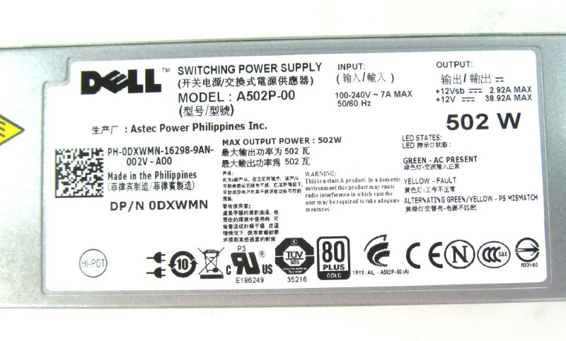 Dell DXWMN 502W Hot Swap Power Supply R610