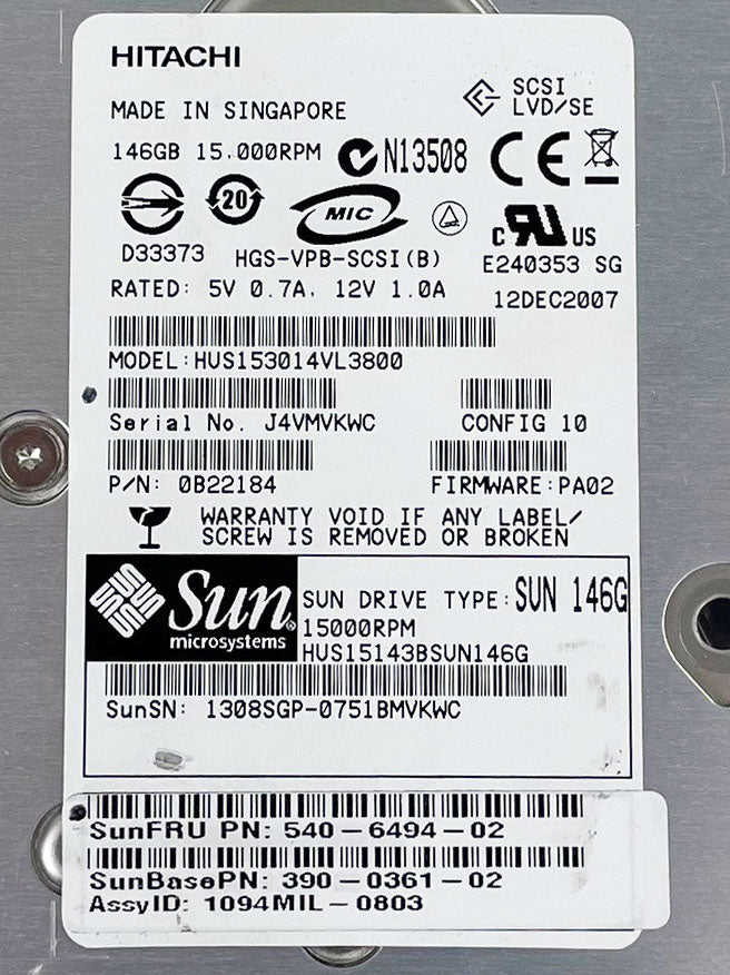 Sun 540-6494 (XTA-SC1NC-146G15K) 146GB 15K USCSI 3.5" HDD
