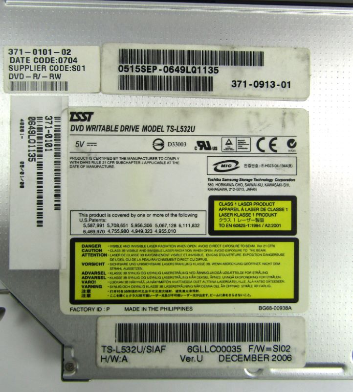 Sun 371-0101 (X8214A-Z) Internal Slimline 8X DVD-Writer Assembly