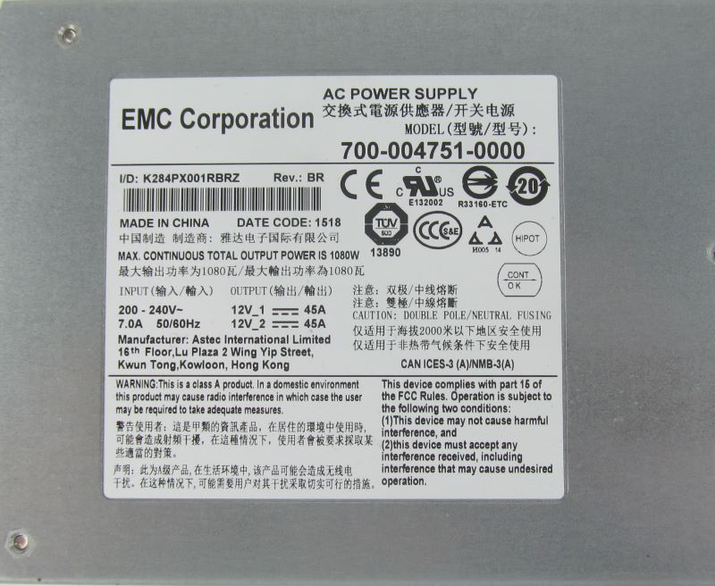 EMC 071-000-569-03 1080W AC Input Dual 12V Power Supply Unit LB 1 DSN