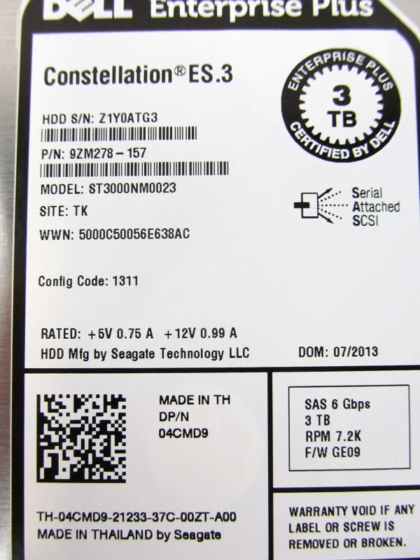 Equallogic 4CMD9-EQL-PS6500 EqualLogic 3Tb SAS 7.2K 6Gb/s 3.5" Hard Drive PS6