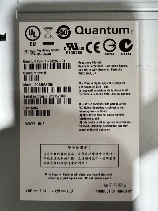 Quantum 1-04292-01 QUANTUM LTO6/HH/SAS TAPE DRIVE ASSM