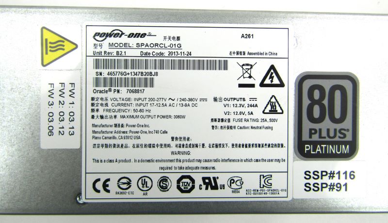 Oracle 7068817 A261 3000 Watt AC Input Power Supply T5-4