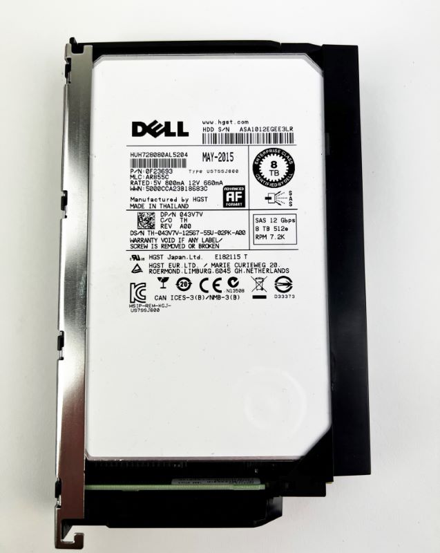 Dell 43V7V-EQL 8TB 7.2k SAS 12GB 512E 3.5" w/Tray