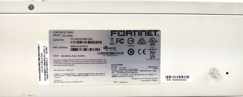 Fortinet FG-1500D 8 X10GE SFP+ 16 XGE SFP 18 XGE RJ45